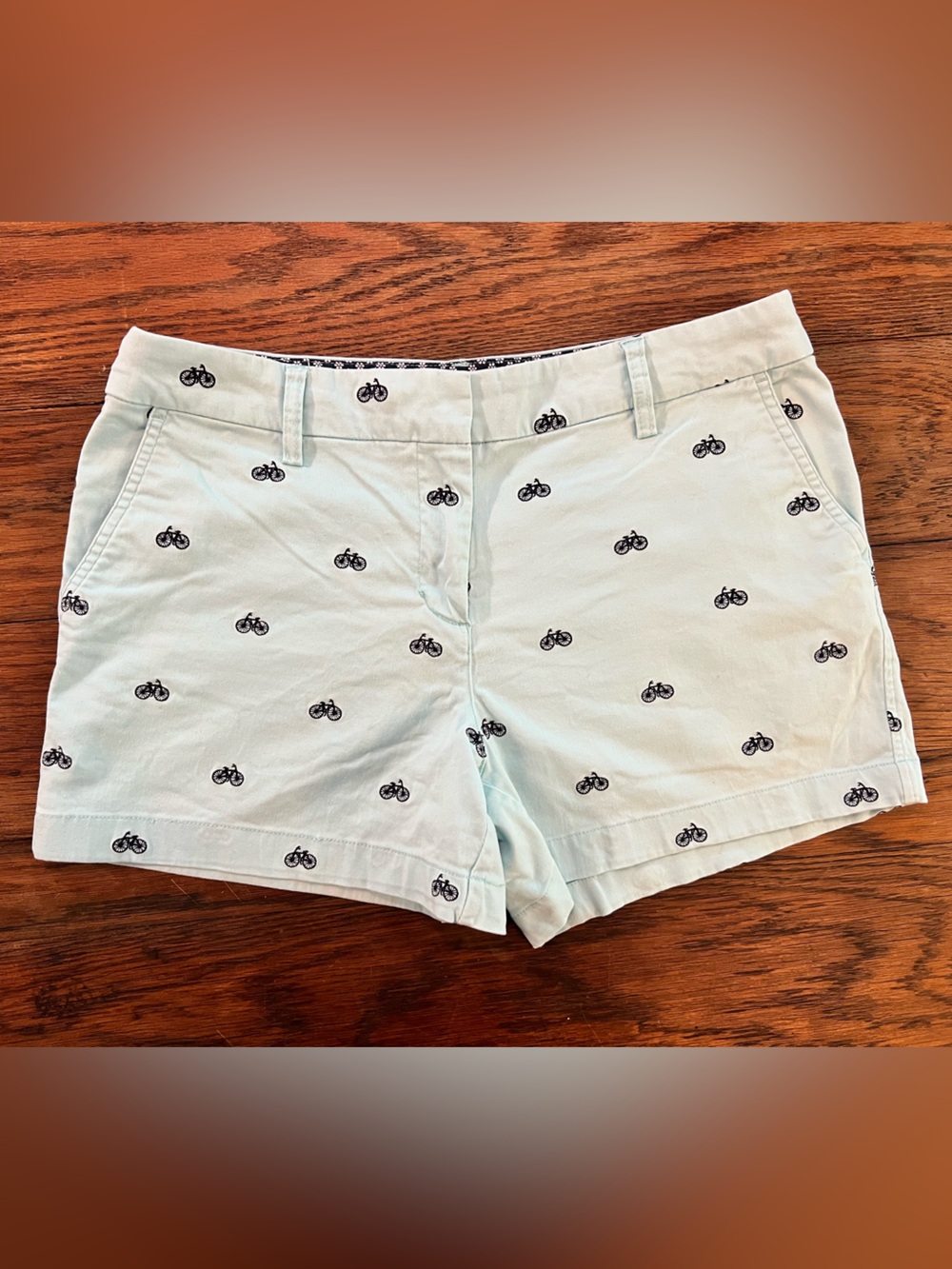 Light Blue Cotton Shorts with Bicycle Embroidery